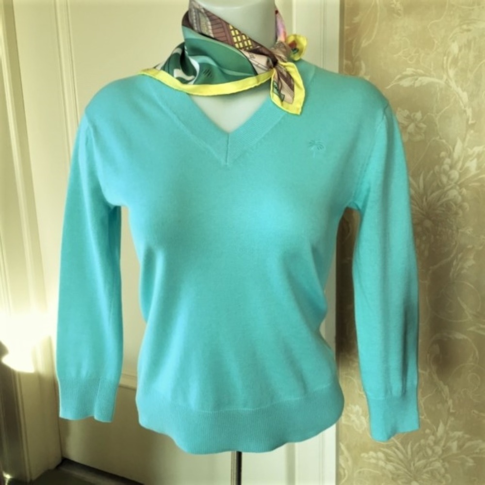 LILLY PULITZER cotton v-neck sweater aqua, size XS